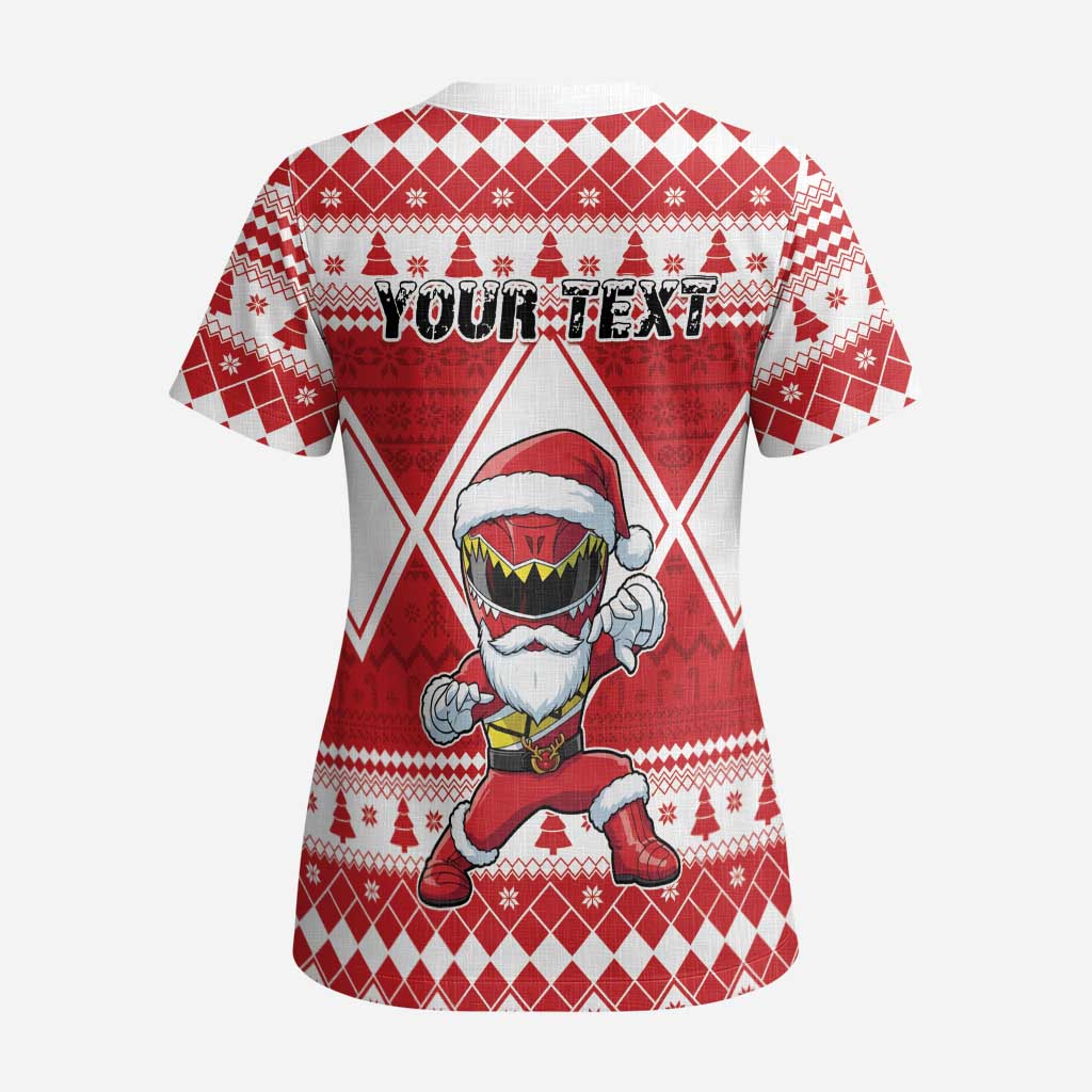 Personalized Power Red Ranger Santa Claus Scrub Top Funny Christmas - Wonder Print Shop