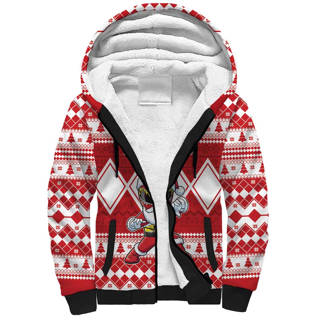 Personalized Power Red Ranger Santa Claus Sherpa Hoodie Funny Christmas - Wonder Print Shop