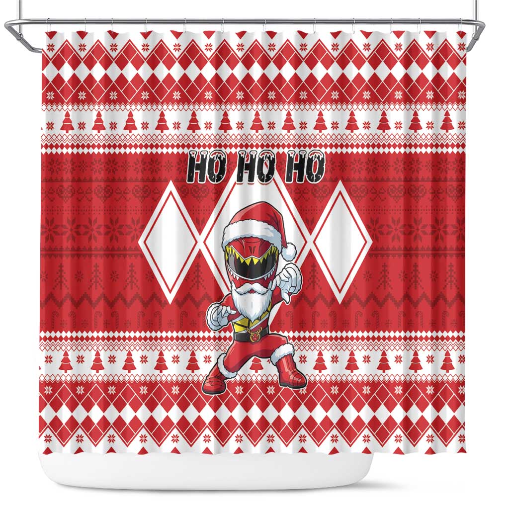 Power Red Ranger Santa Claus Shower Curtain Funny Christmas - Wonder Print Shop