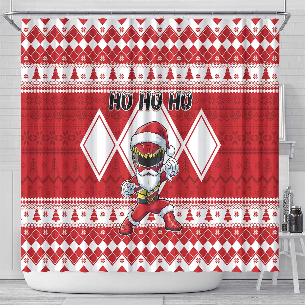 Power Red Ranger Santa Claus Shower Curtain Funny Christmas - Wonder Print Shop