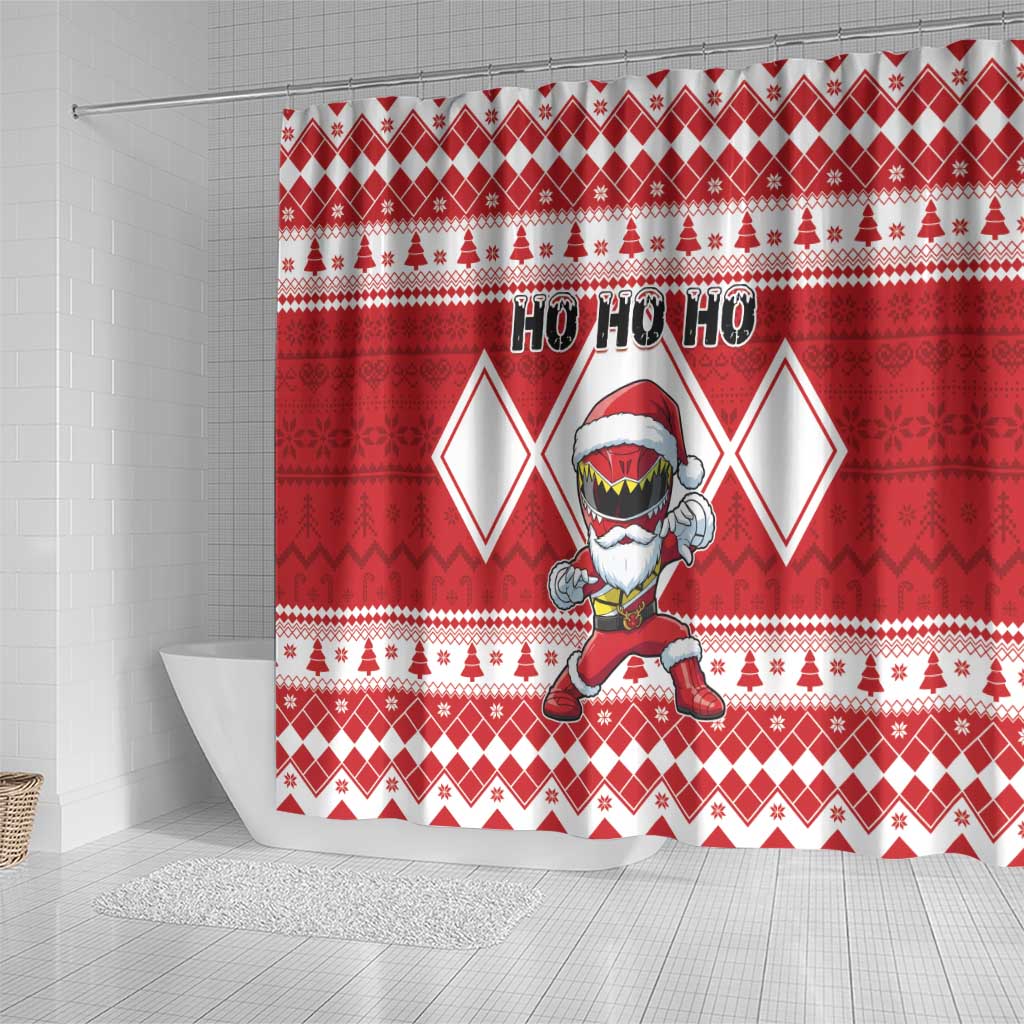 Power Red Ranger Santa Claus Shower Curtain Funny Christmas - Wonder Print Shop
