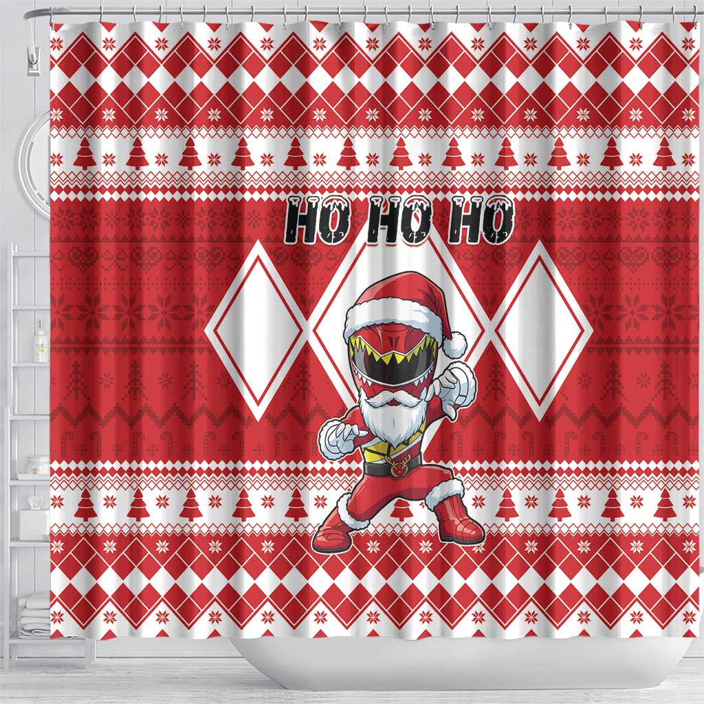 Power Red Ranger Santa Claus Shower Curtain Funny Christmas - Wonder Print Shop