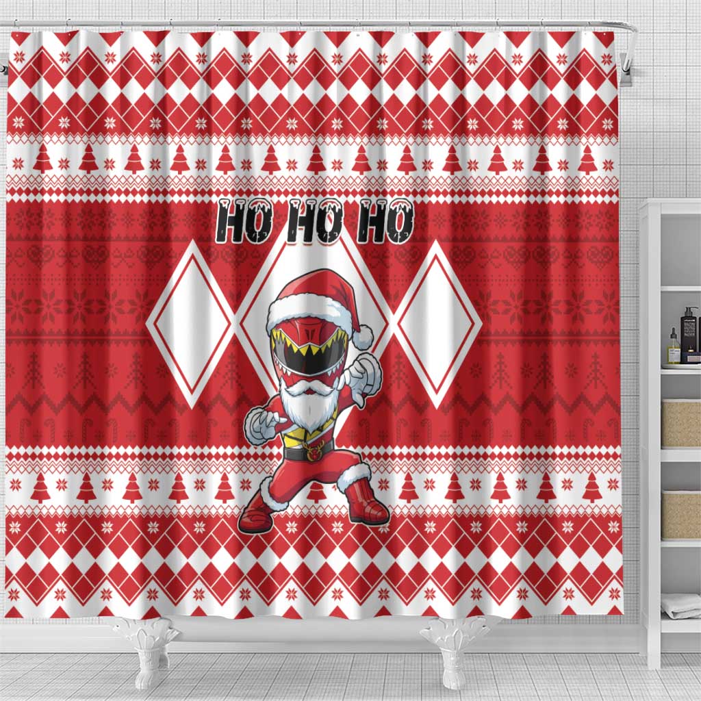 Power Red Ranger Santa Claus Shower Curtain Funny Christmas - Wonder Print Shop