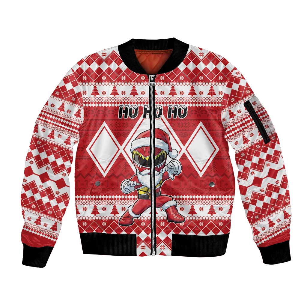 Personalized Power Red Ranger Santa Claus Sleeve Zip Bomber Jacket Funny Christmas - Wonder Print Shop