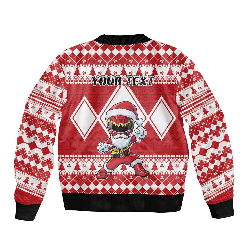 Personalized Power Red Ranger Santa Claus Sleeve Zip Bomber Jacket Funny Christmas - Wonder Print Shop