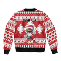 Personalized Power Red Ranger Santa Claus Sleeve Zip Bomber Jacket Funny Christmas - Wonder Print Shop