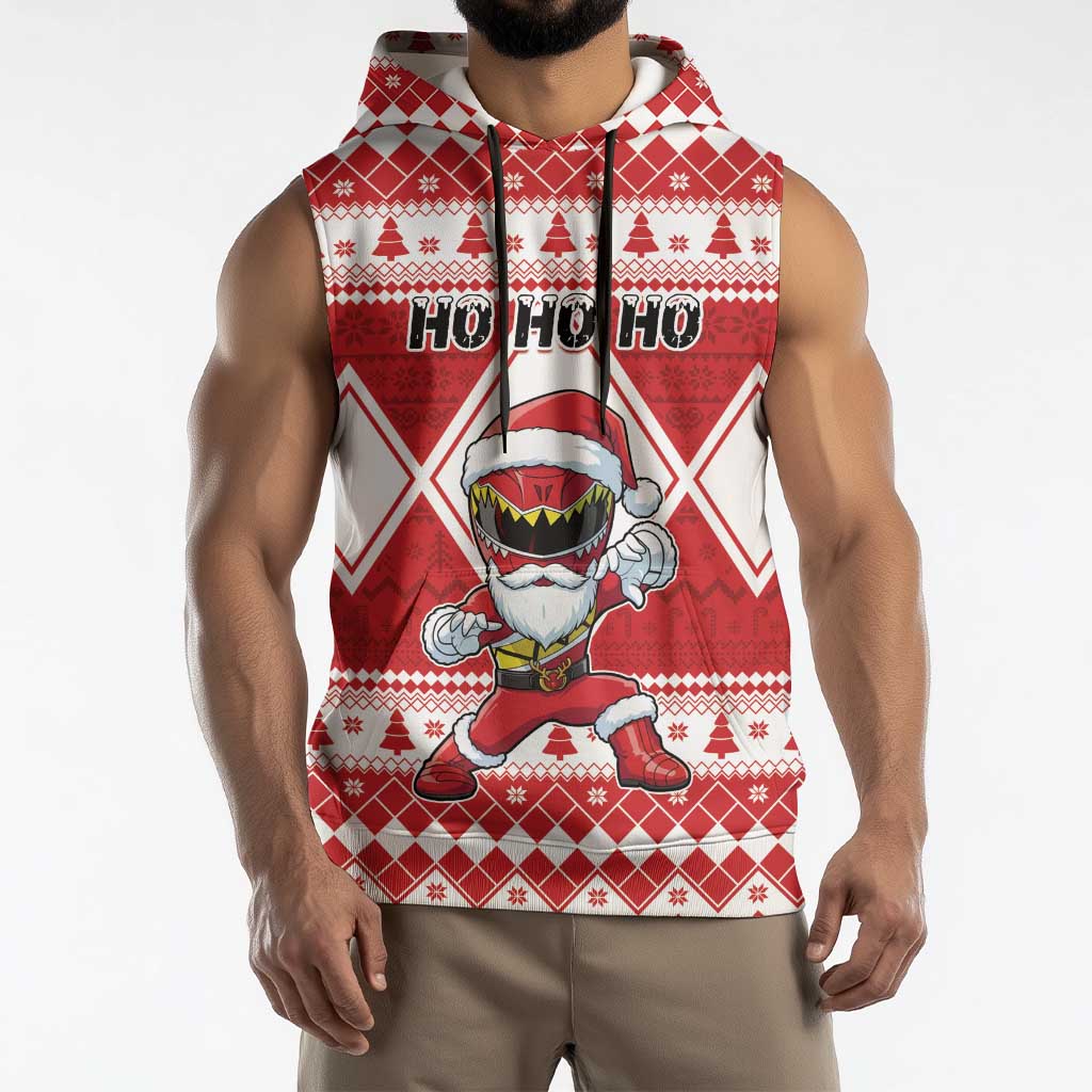 Personalized Power Red Ranger Santa Claus Sleeveless Hoodie Funny Christmas - Wonder Print Shop