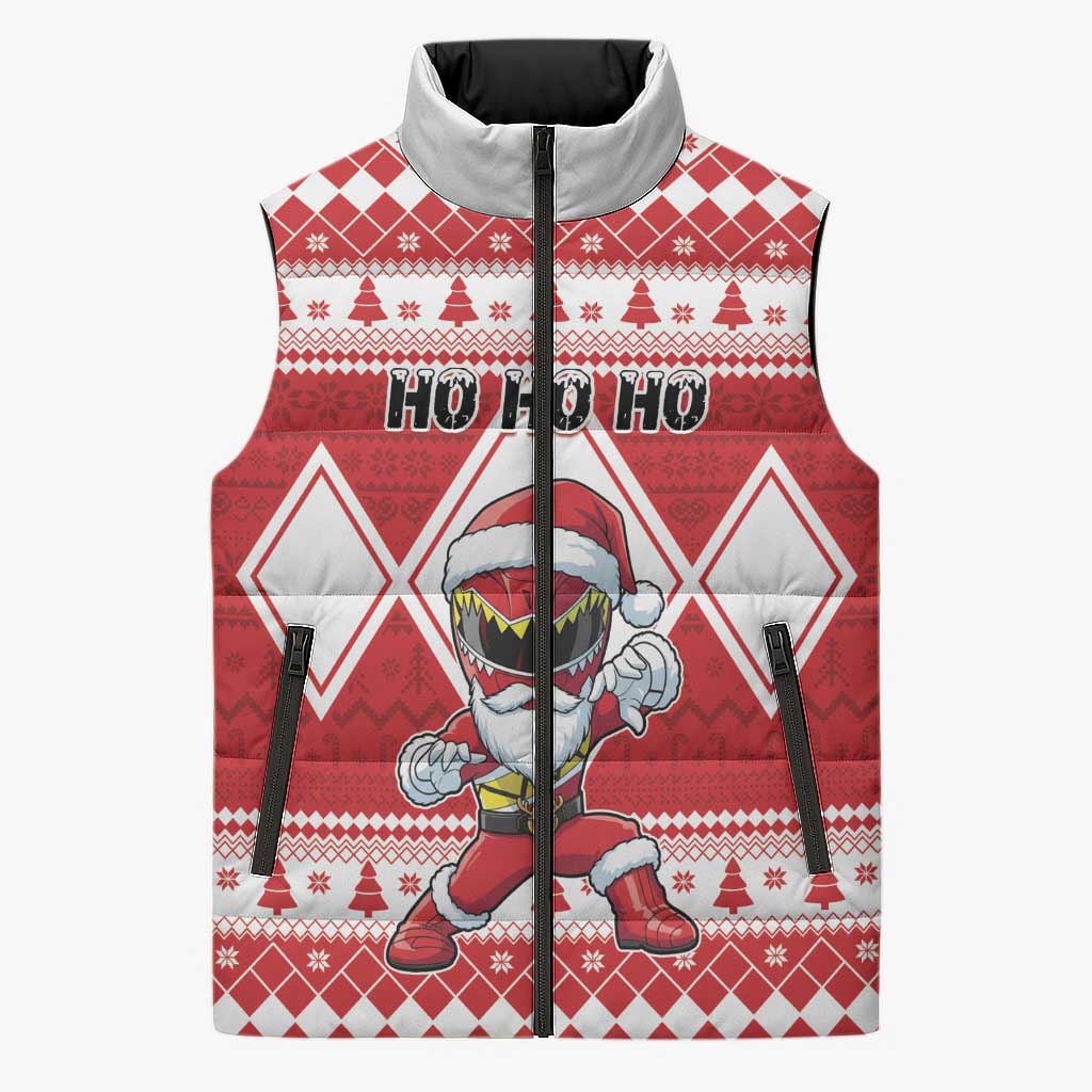 Personalized Power Red Ranger Santa Claus Sleeveless Puffer Jacket Funny Christmas - Wonder Print Shop