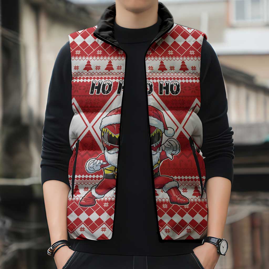 Personalized Power Red Ranger Santa Claus Sleeveless Puffer Jacket Funny Christmas - Wonder Print Shop