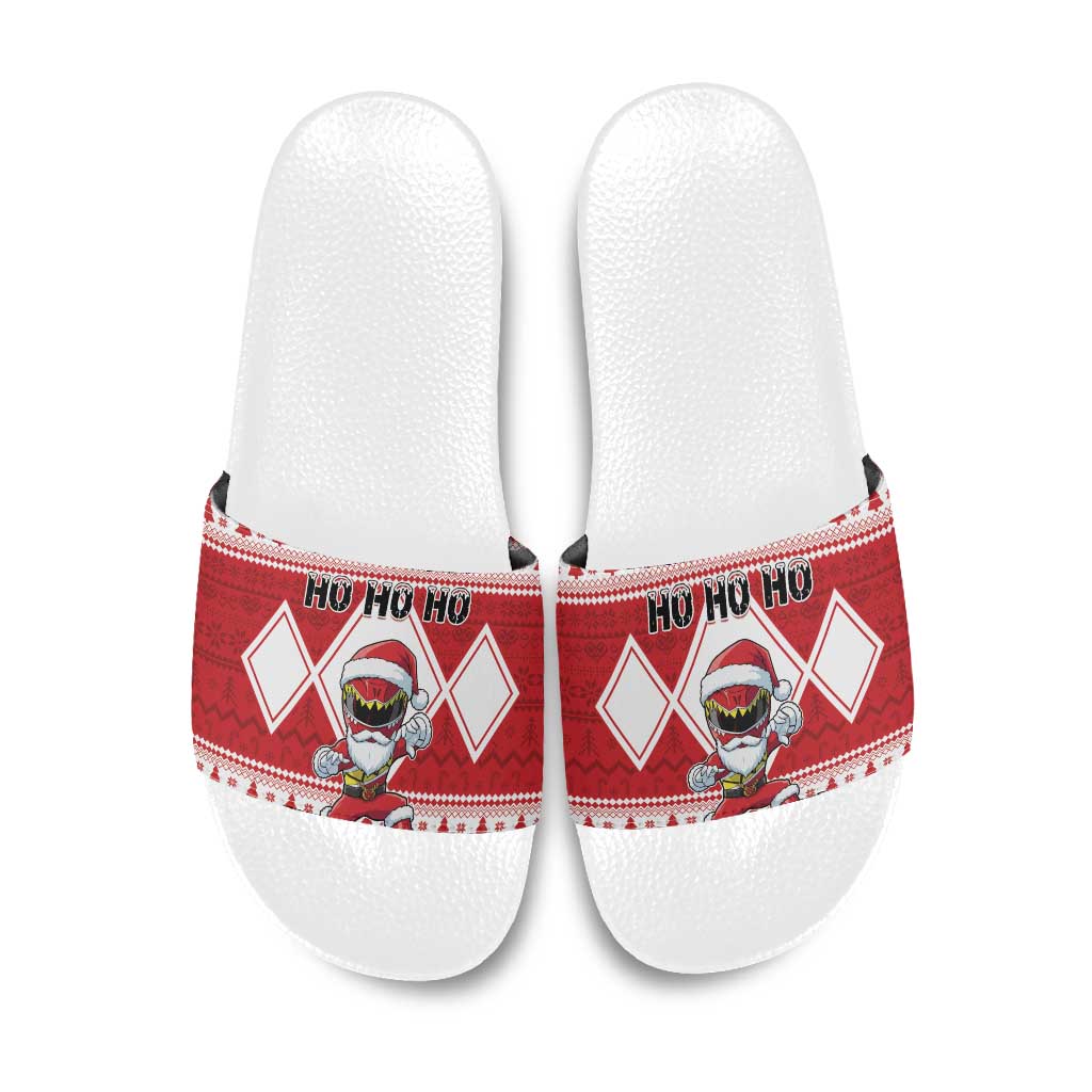 Power Red Ranger Santa Claus Slide Sandals Funny Christmas - Wonder Print Shop