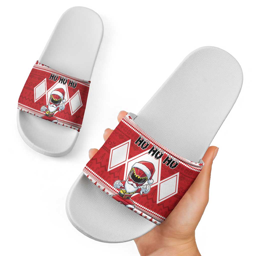 Power Red Ranger Santa Claus Slide Sandals Funny Christmas - Wonder Print Shop