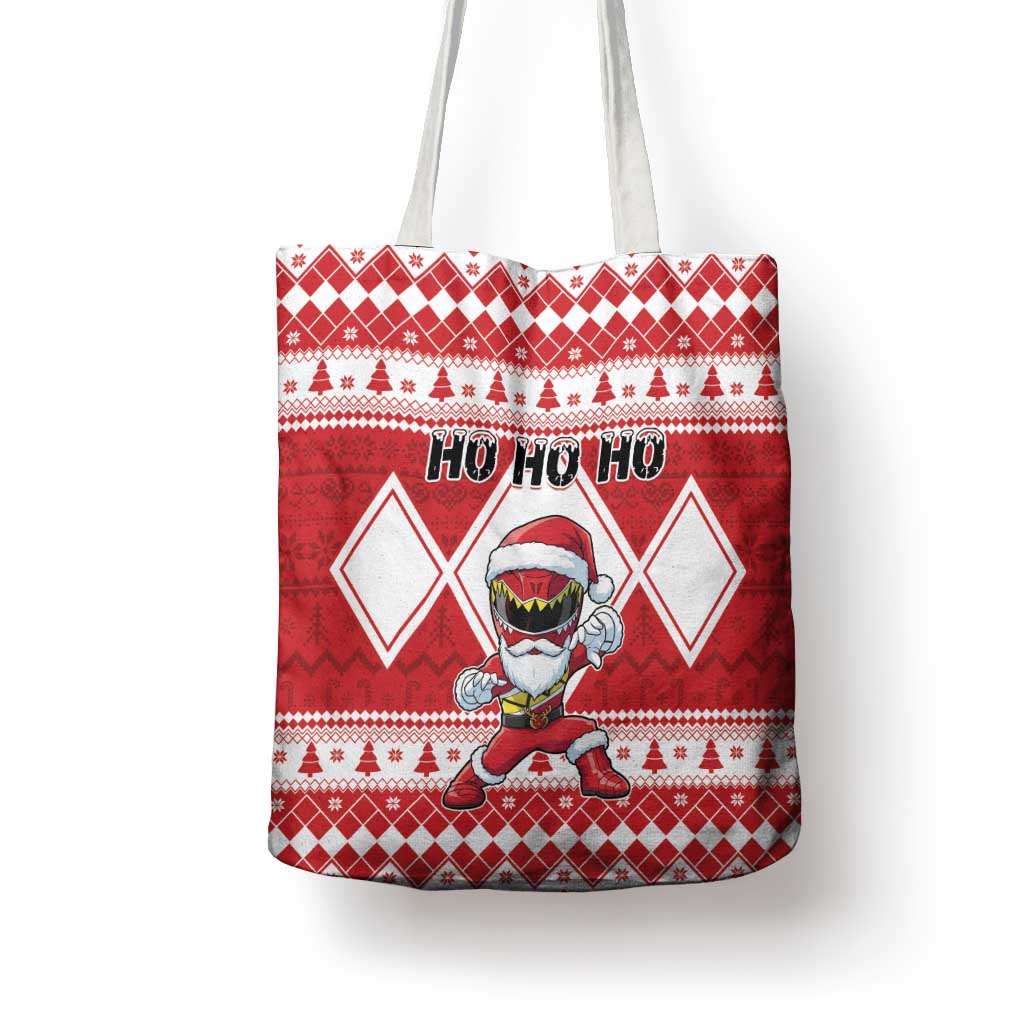 Power Red Ranger Santa Claus Tote Bag Funny Christmas - Wonder Print Shop
