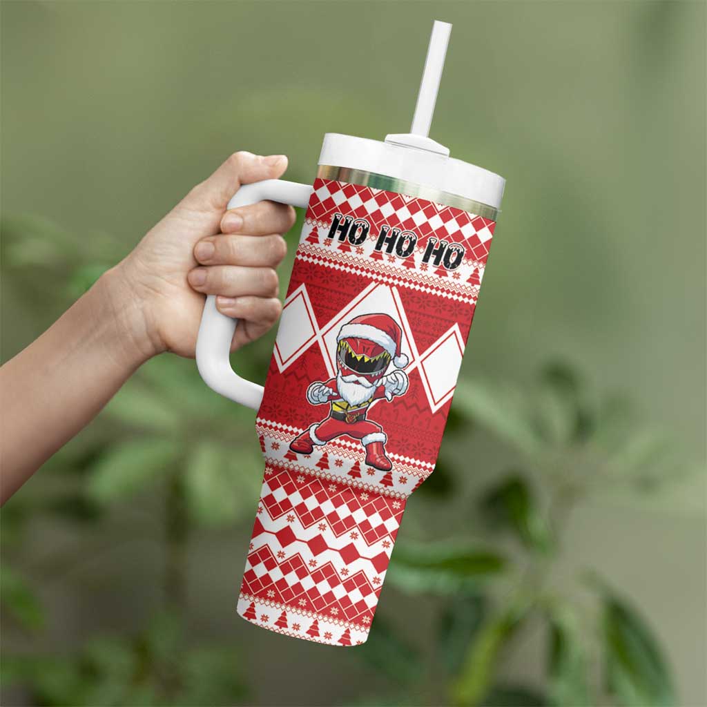 Personalized Power Red Ranger Santa Claus Tumbler With Handle Funny Christmas - Wonder Print Shop