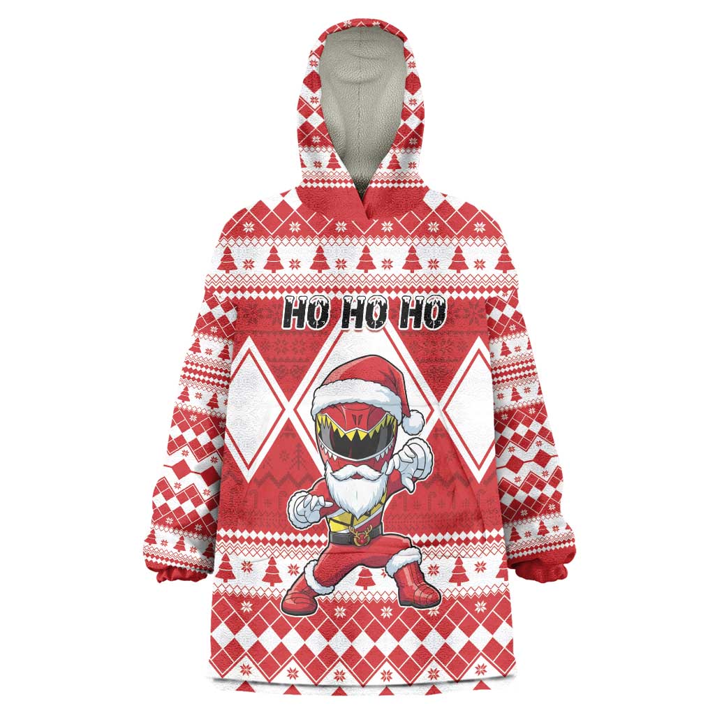 Personalized Power Red Ranger Santa Claus Wearable Blanket Hoodie Funny Christmas - Wonder Print Shop