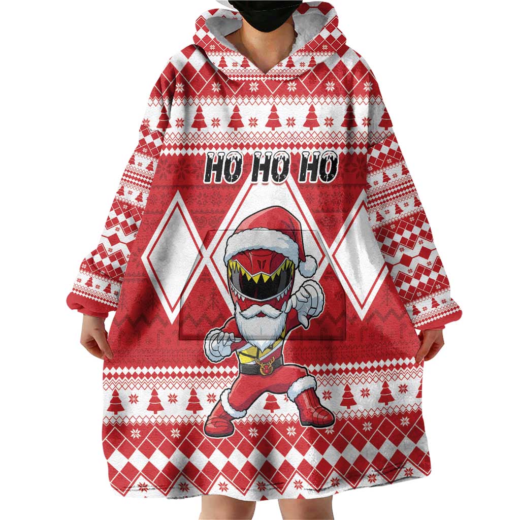 Personalized Power Red Ranger Santa Claus Wearable Blanket Hoodie Funny Christmas - Wonder Print Shop