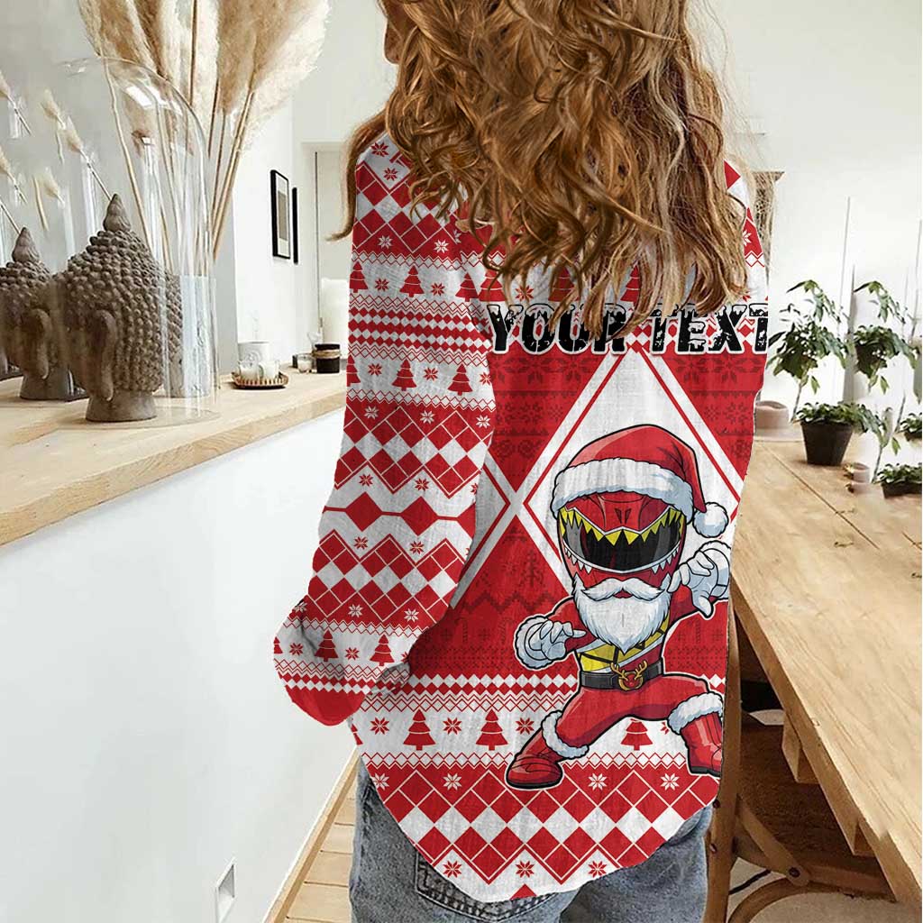 Personalized Power Red Ranger Santa Claus Women Casual Shirt Funny Christmas - Wonder Print Shop