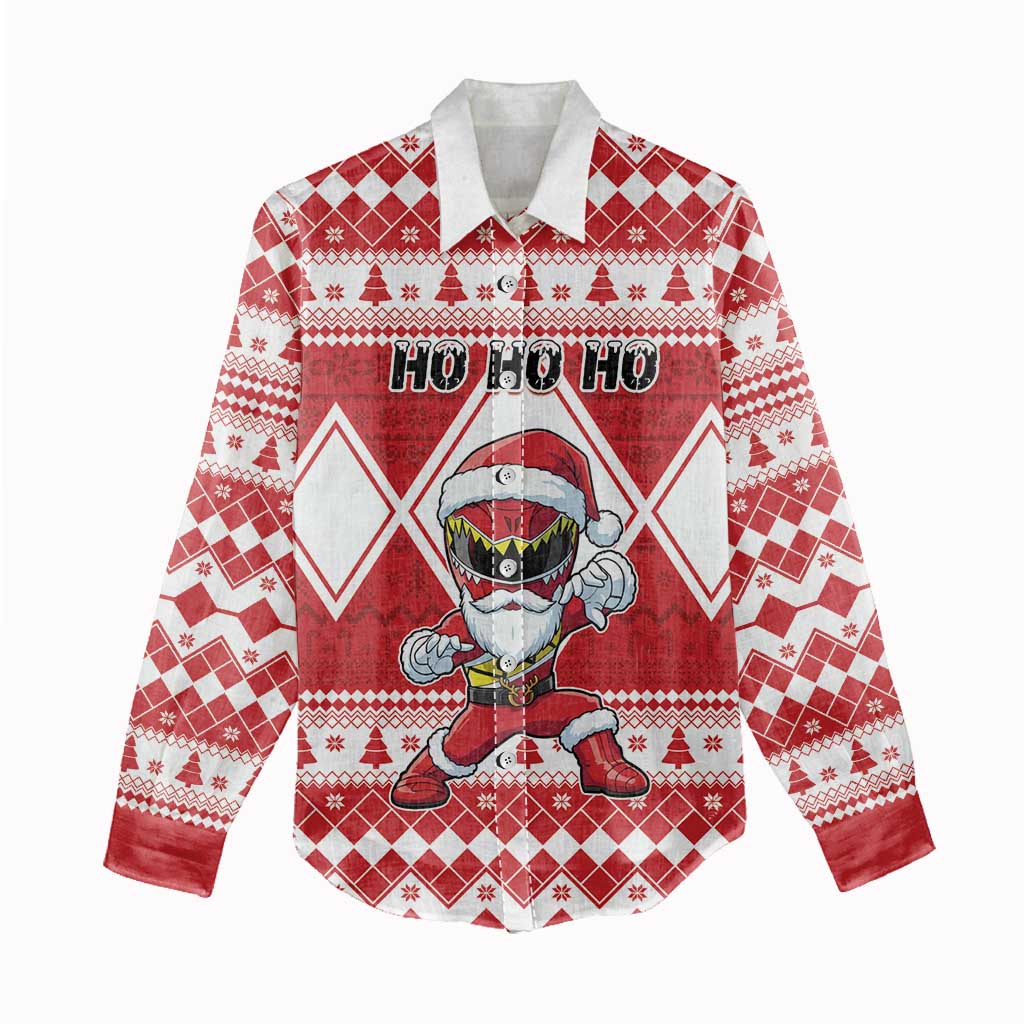 Personalized Power Red Ranger Santa Claus Women Casual Shirt Funny Christmas - Wonder Print Shop