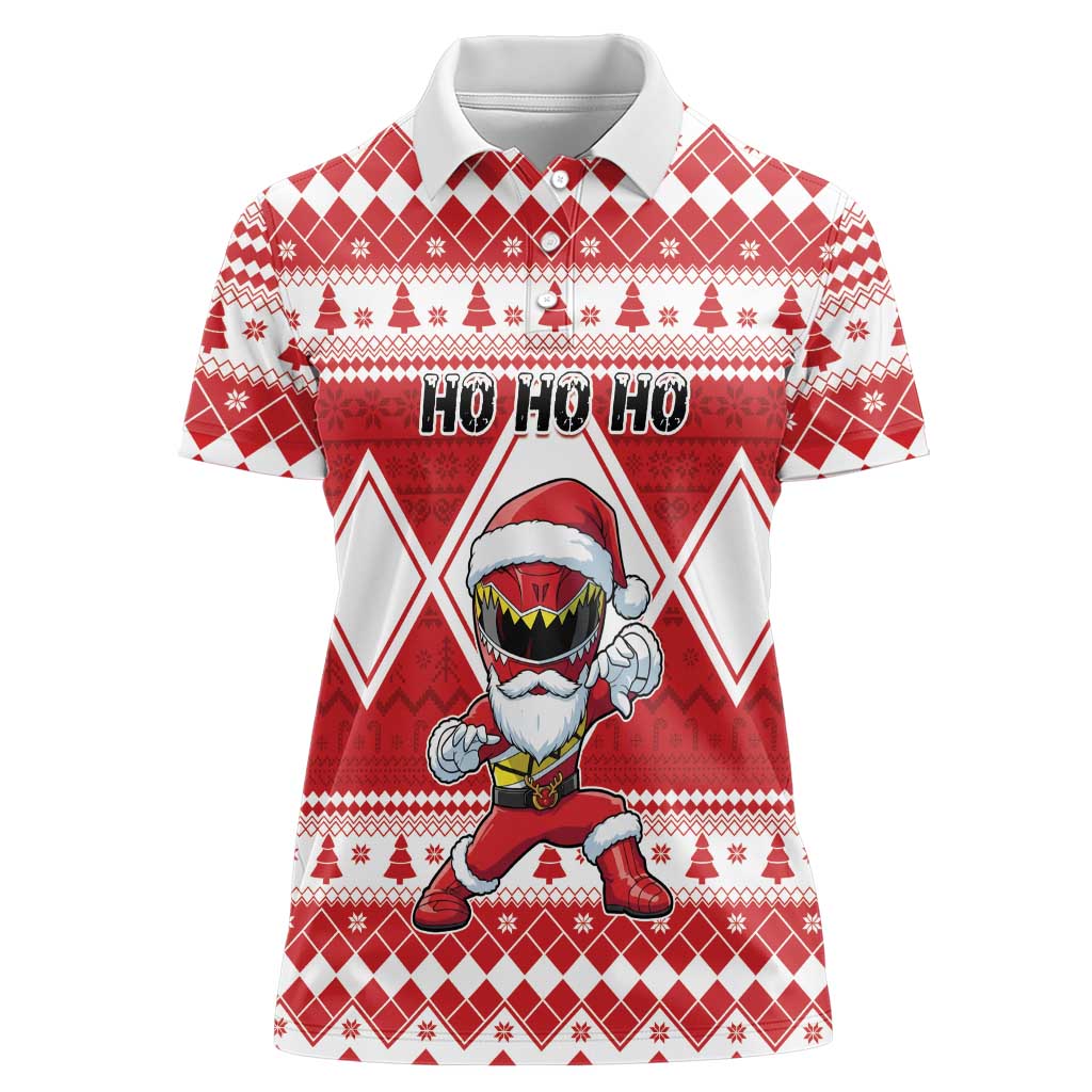 Personalized Power Red Ranger Santa Claus Women Polo Shirt Funny Christmas - Wonder Print Shop