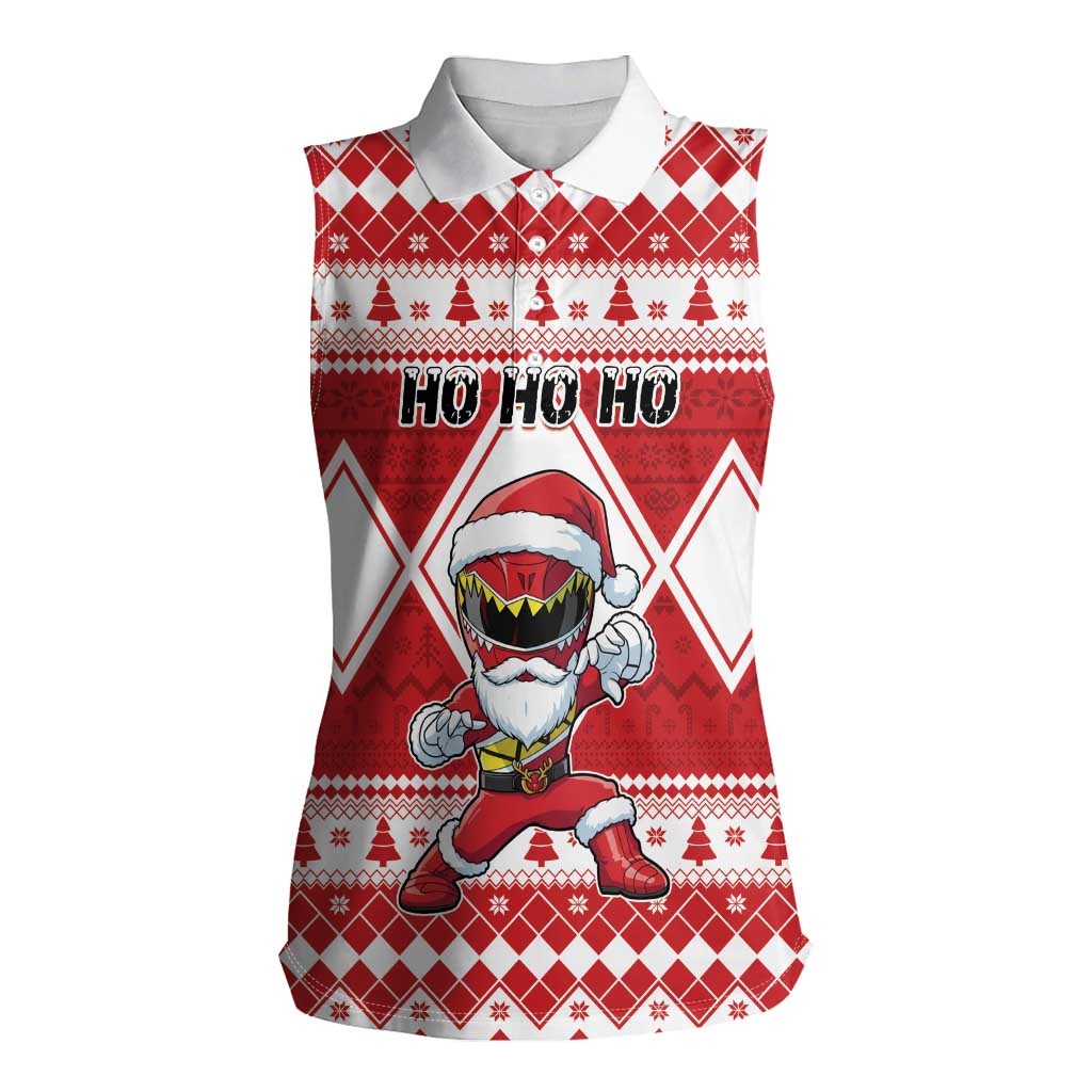 Personalized Power Red Ranger Santa Claus Women Sleeveless Polo Shirt Funny Christmas - Wonder Print Shop