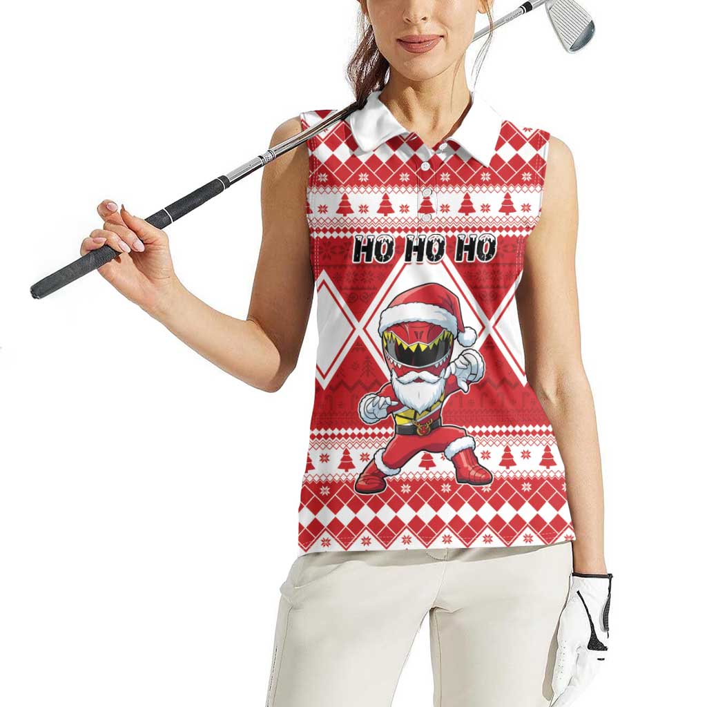 Personalized Power Red Ranger Santa Claus Women Sleeveless Polo Shirt Funny Christmas - Wonder Print Shop