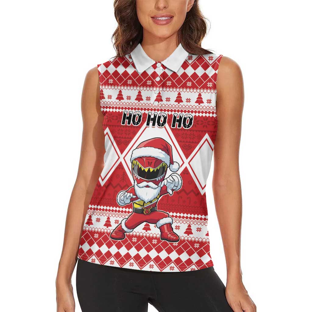 Personalized Power Red Ranger Santa Claus Women Sleeveless Polo Shirt Funny Christmas - Wonder Print Shop