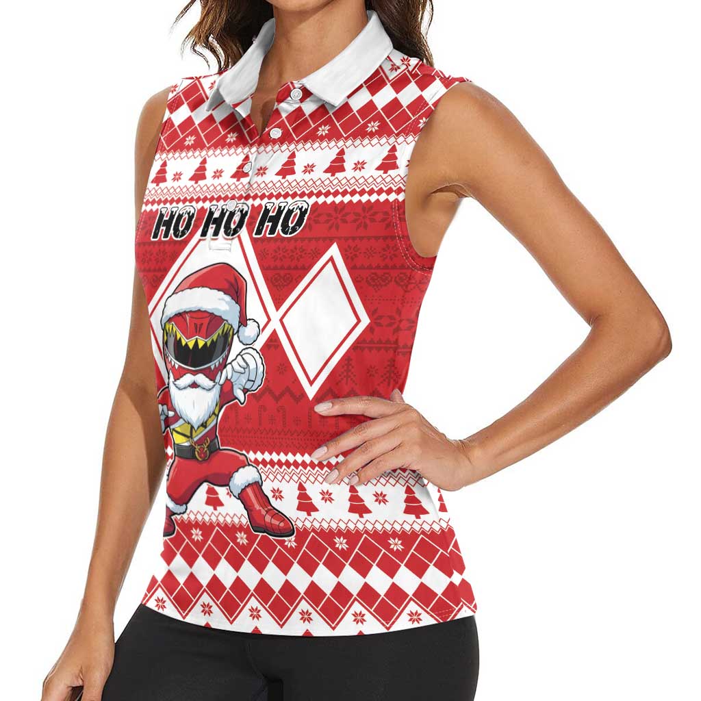 Personalized Power Red Ranger Santa Claus Women Sleeveless Polo Shirt Funny Christmas - Wonder Print Shop