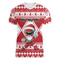 Personalized Power Red Ranger Santa Claus Women V-Neck T-Shirt Funny Christmas - Wonder Print Shop