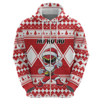 Personalized Power Red Ranger Santa Claus Zip Hoodie Funny Christmas - Wonder Print Shop