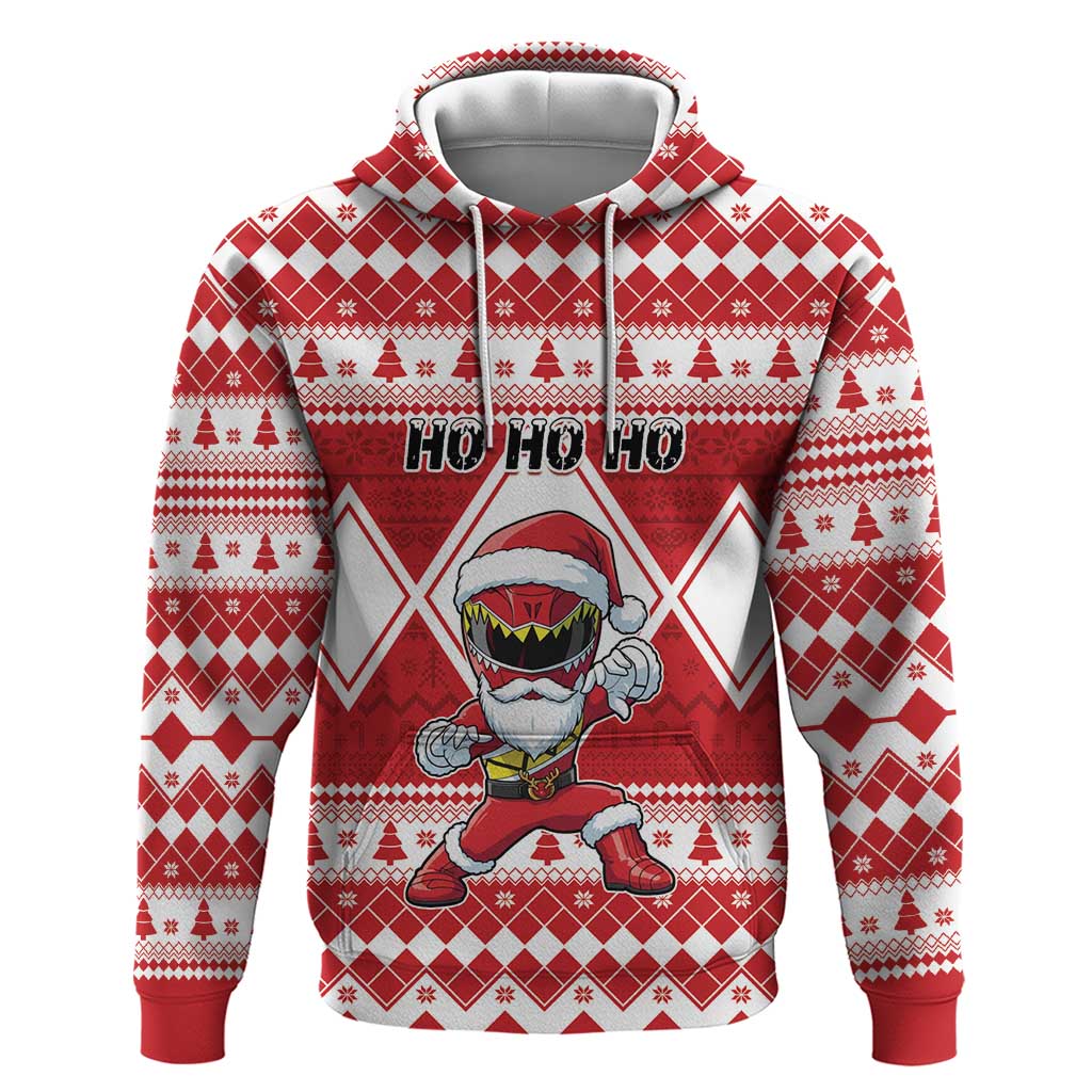 Personalized Power Red Ranger Santa Claus Zip Hoodie Funny Christmas - Wonder Print Shop