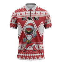 Personalized Power Red Ranger Santa Claus Zipper Polo Shirt Funny Christmas - Wonder Print Shop
