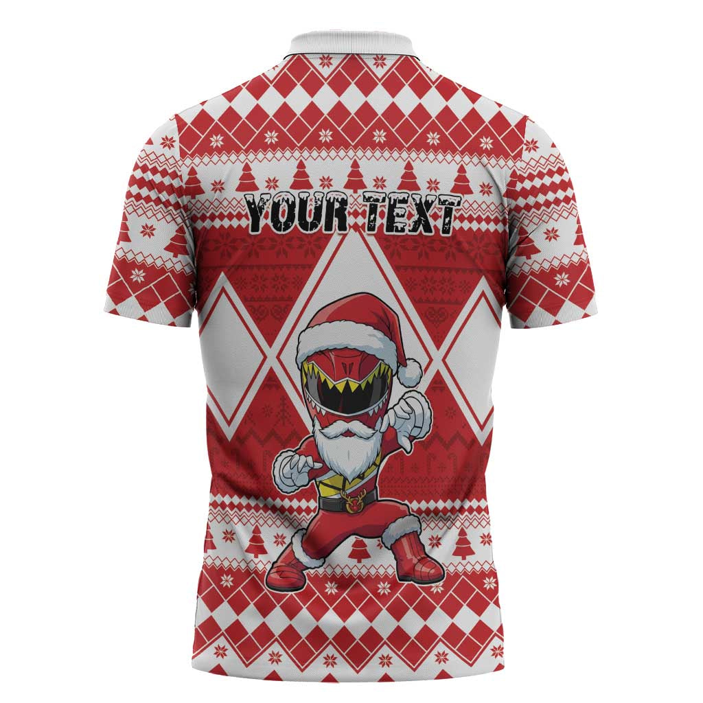 Personalized Power Red Ranger Santa Claus Zipper Polo Shirt Funny Christmas - Wonder Print Shop