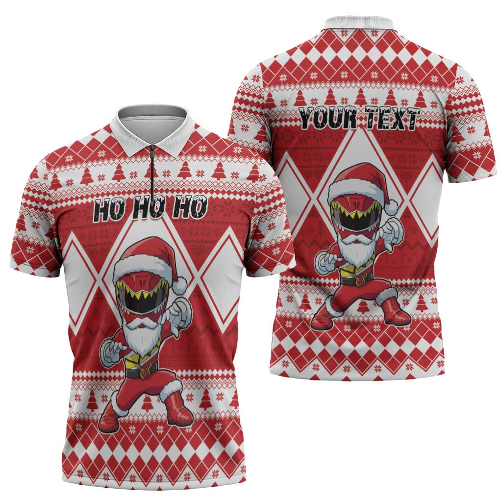 Personalized Power Red Ranger Santa Claus Zipper Polo Shirt Funny Christmas - Wonder Print Shop