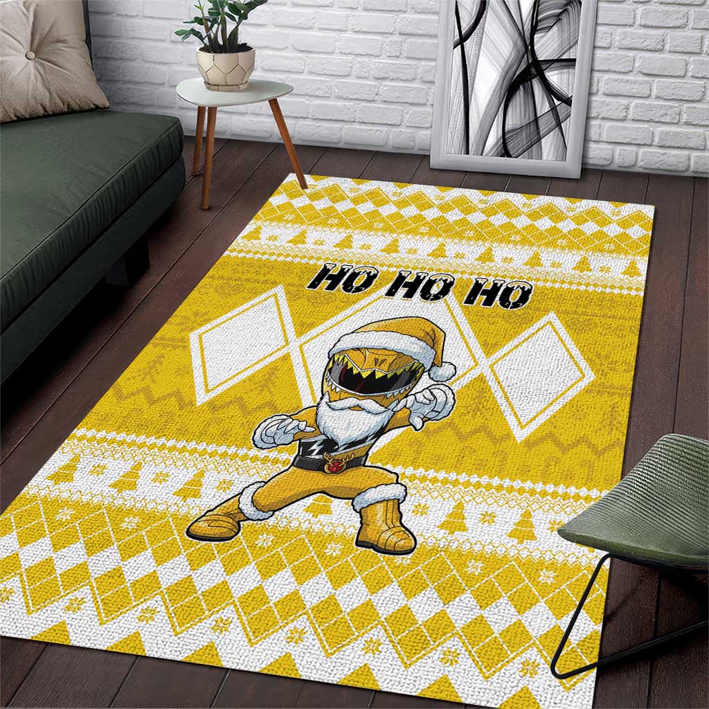 Power Yellow Ranger Santa Claus Area Rug Funny Christmas - Wonder Print Shop
