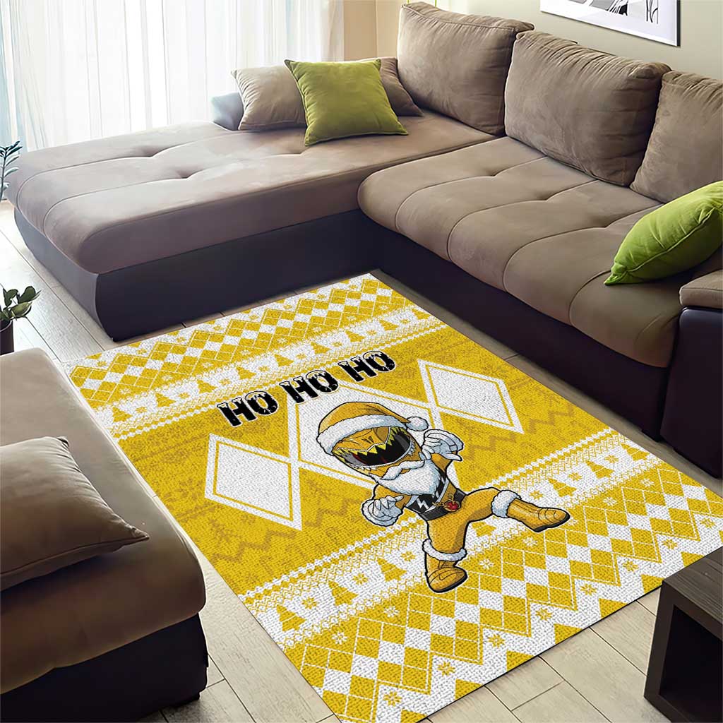 Power Yellow Ranger Santa Claus Area Rug Funny Christmas - Wonder Print Shop