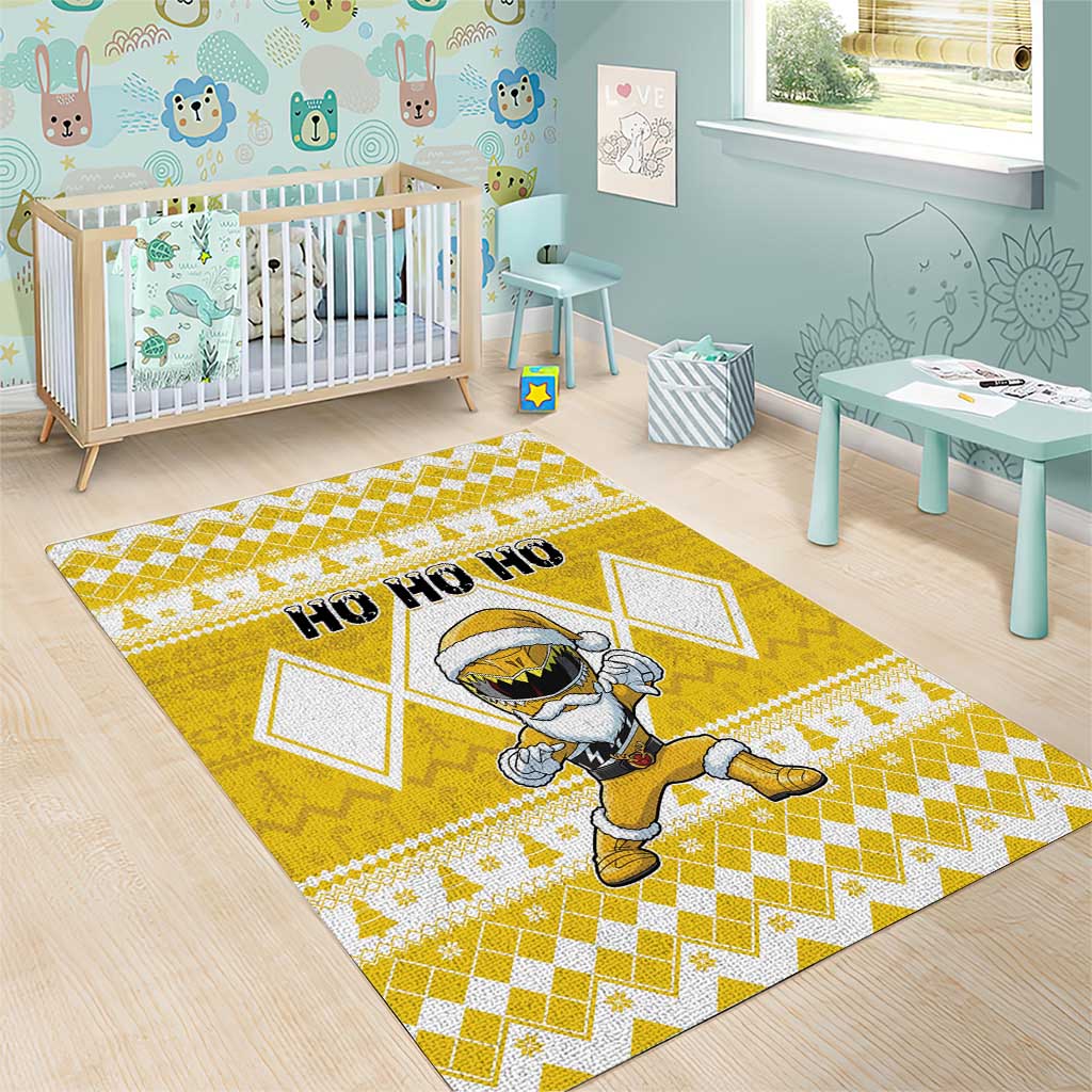 Power Yellow Ranger Santa Claus Area Rug Funny Christmas - Wonder Print Shop