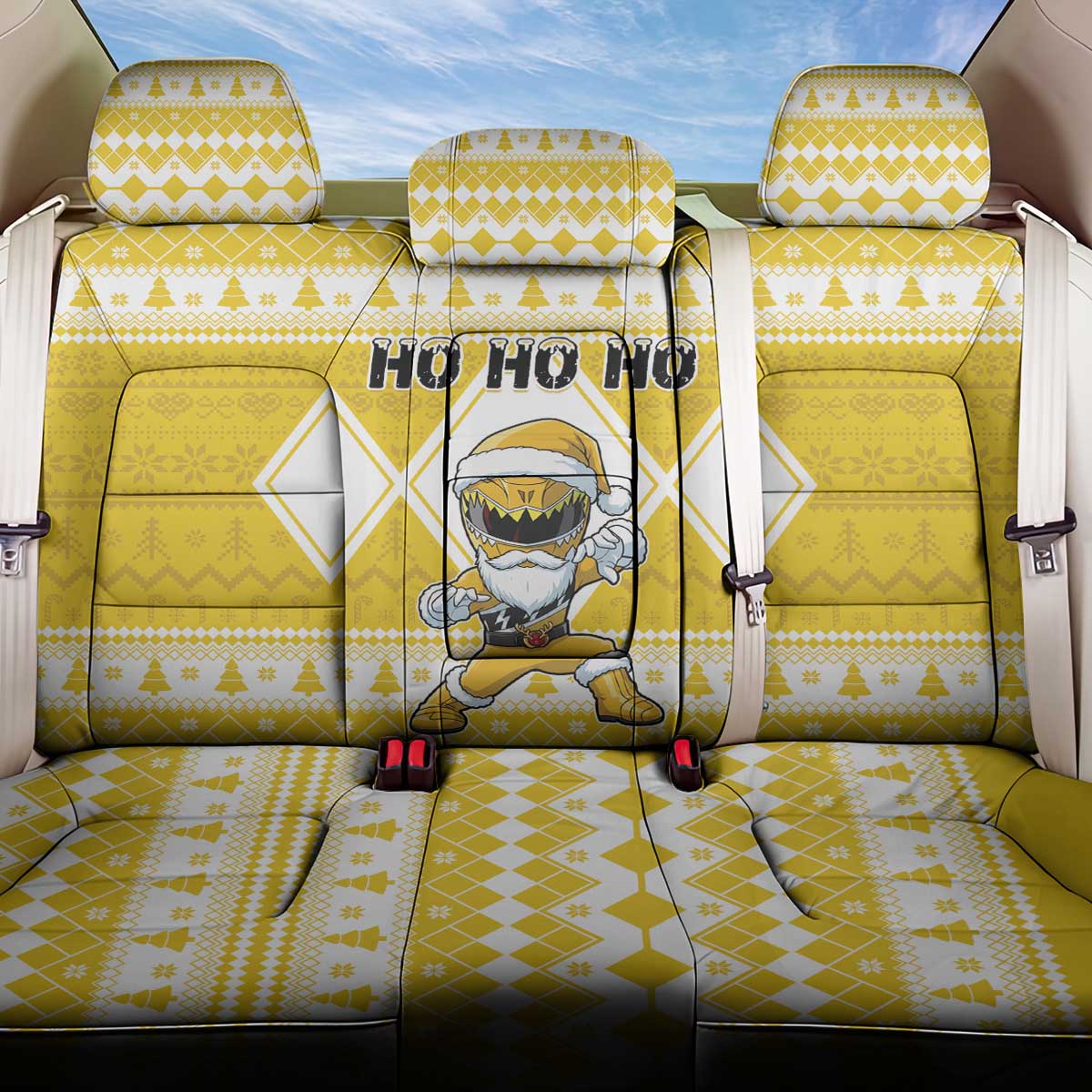 Power Yellow Ranger Santa Claus Back Car Seat Cover Funny Christmas - Wonder Print Shop