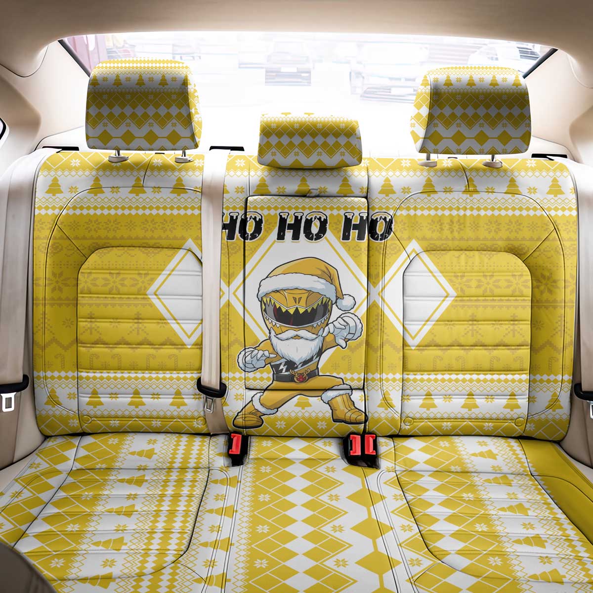 Power Yellow Ranger Santa Claus Back Car Seat Cover Funny Christmas - Wonder Print Shop