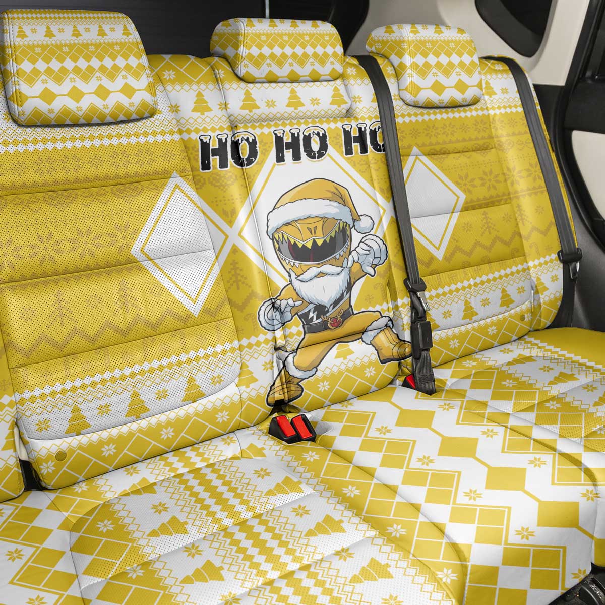 Power Yellow Ranger Santa Claus Back Car Seat Cover Funny Christmas - Wonder Print Shop