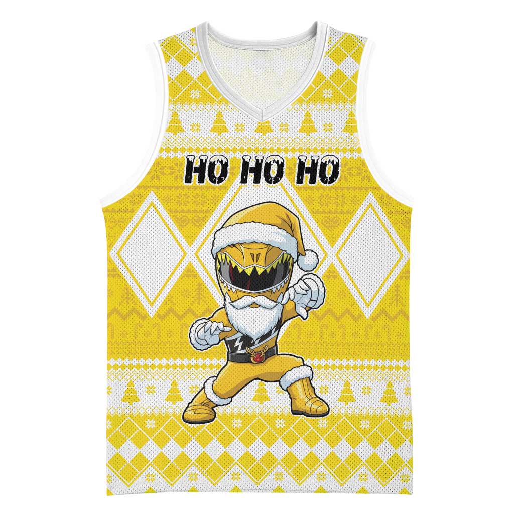 Personalized Power Yellow Ranger Santa Claus Basketball Jersey Funny Christmas - Wonder Print Shop
