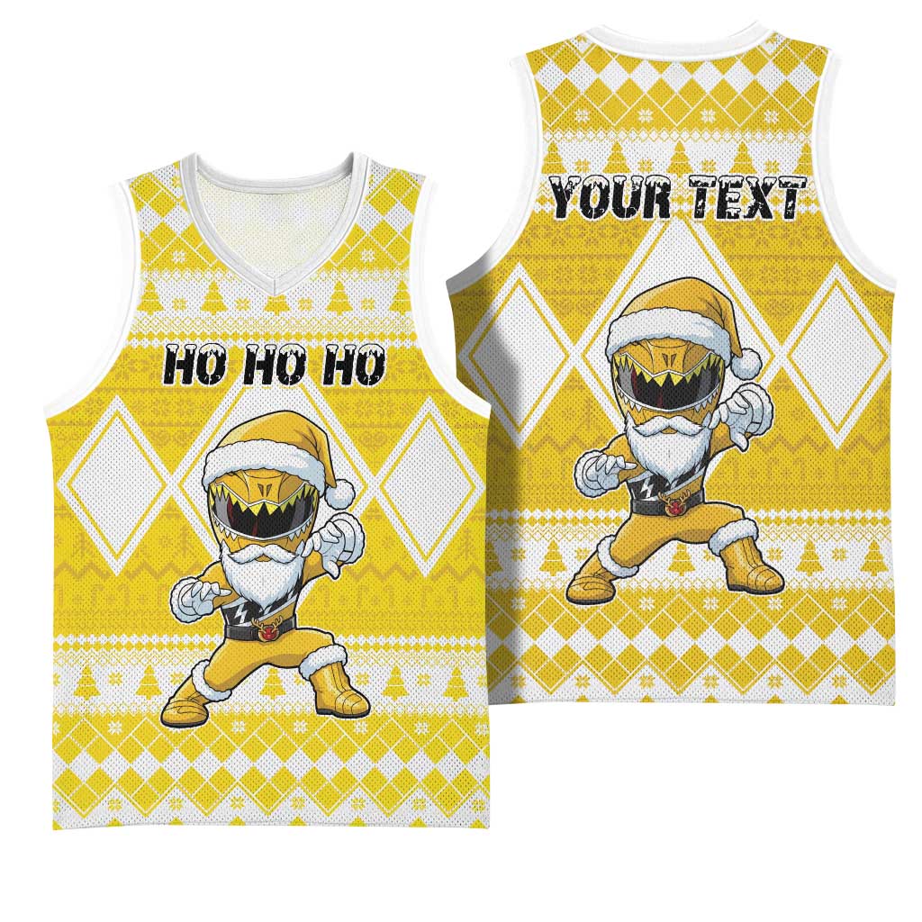 Personalized Power Yellow Ranger Santa Claus Basketball Jersey Funny Christmas - Wonder Print Shop