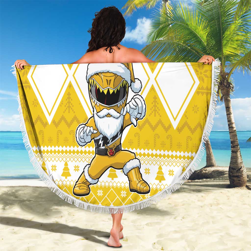 Power Yellow Ranger Santa Claus Beach Blanket Funny Christmas - Wonder Print Shop