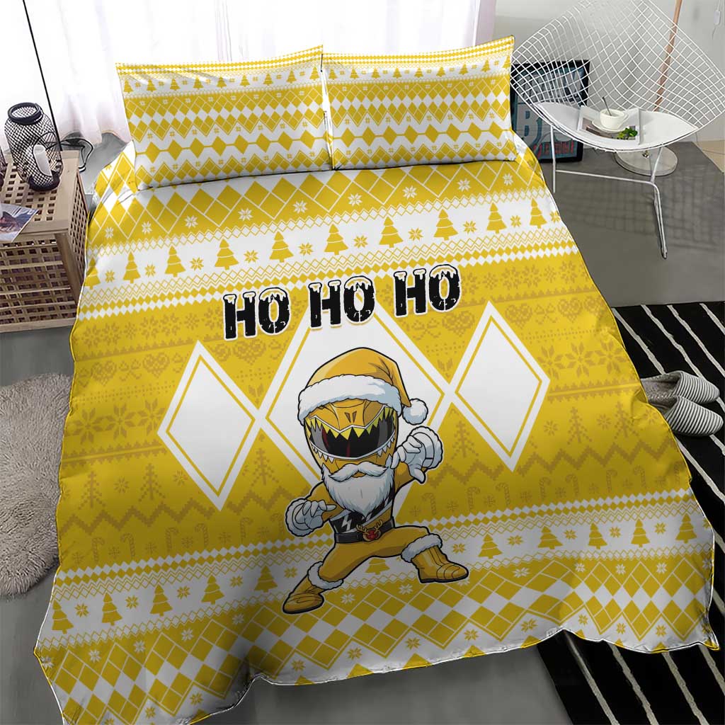 Power Yellow Ranger Santa Claus Bedding Set Funny Christmas - Wonder Print Shop