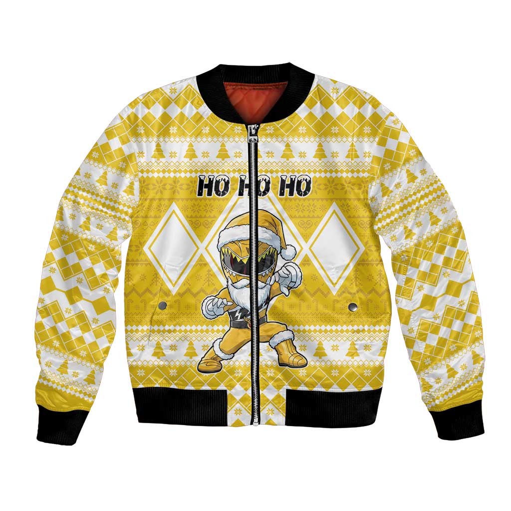 Personalized Power Yellow Ranger Santa Claus Bomber Jacket Funny Christmas - Wonder Print Shop