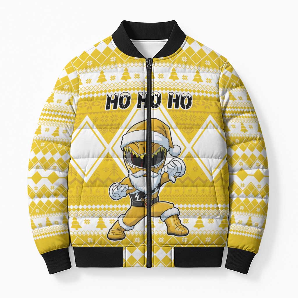 Personalized Power Yellow Ranger Santa Claus Bomber Puffer Jacket Funny Christmas - Wonder Print Shop