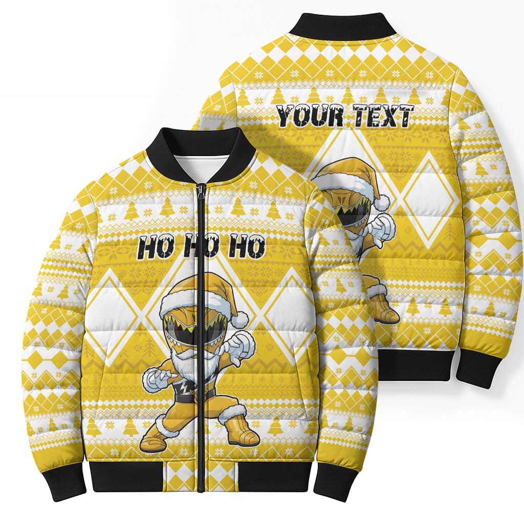 Personalized Power Yellow Ranger Santa Claus Bomber Puffer Jacket Funny Christmas - Wonder Print Shop