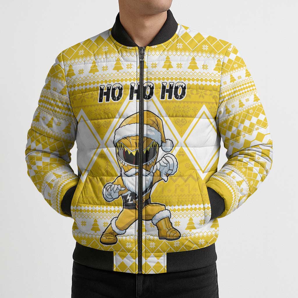Personalized Power Yellow Ranger Santa Claus Bomber Puffer Jacket Funny Christmas - Wonder Print Shop