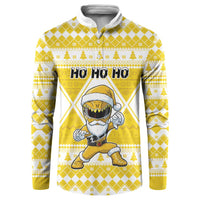 Personalized Power Yellow Ranger Santa Claus Button Sweatshirt Funny Christmas - Wonder Print Shop