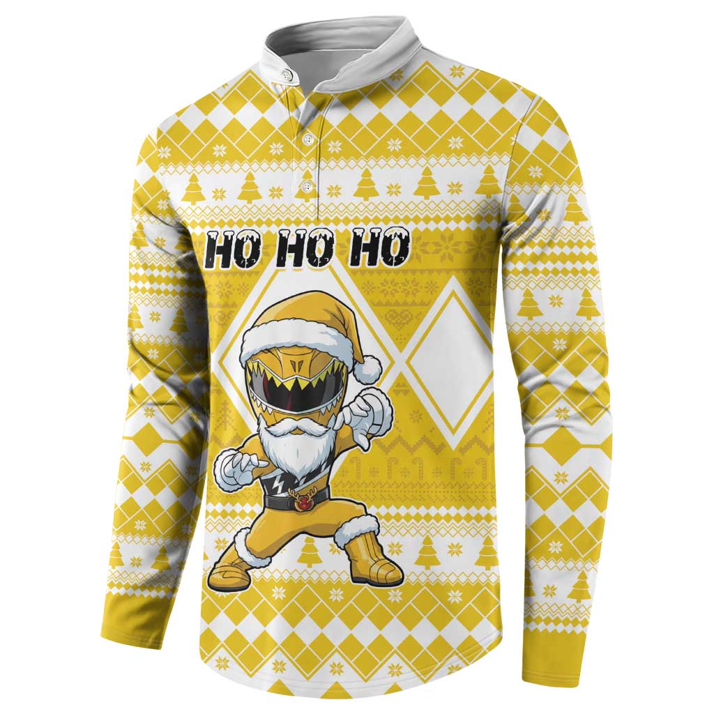 Personalized Power Yellow Ranger Santa Claus Button Sweatshirt Funny Christmas - Wonder Print Shop