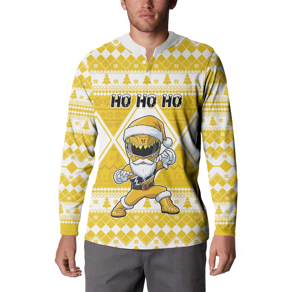 Personalized Power Yellow Ranger Santa Claus Button Sweatshirt Funny Christmas - Wonder Print Shop