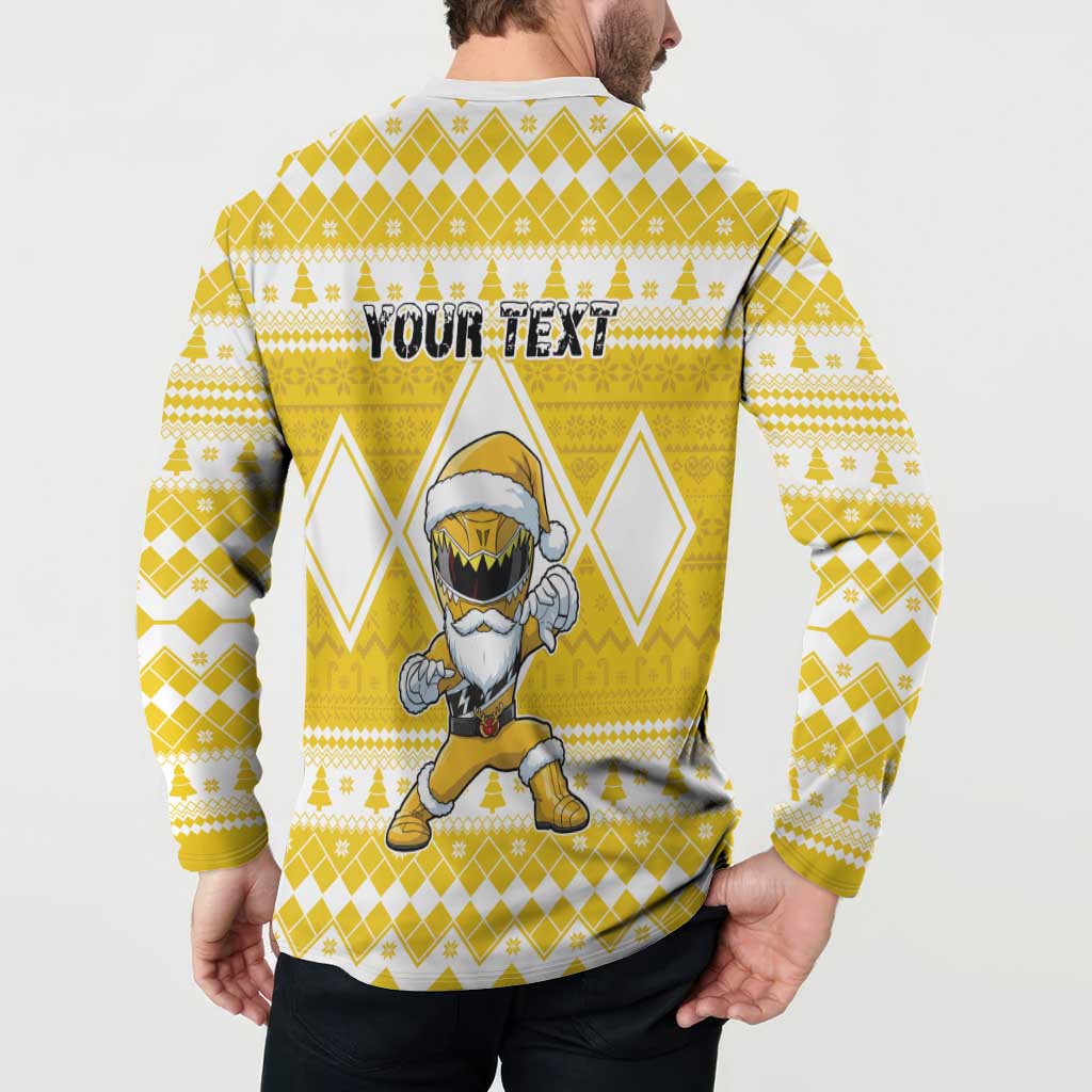 Personalized Power Yellow Ranger Santa Claus Button Sweatshirt Funny Christmas - Wonder Print Shop